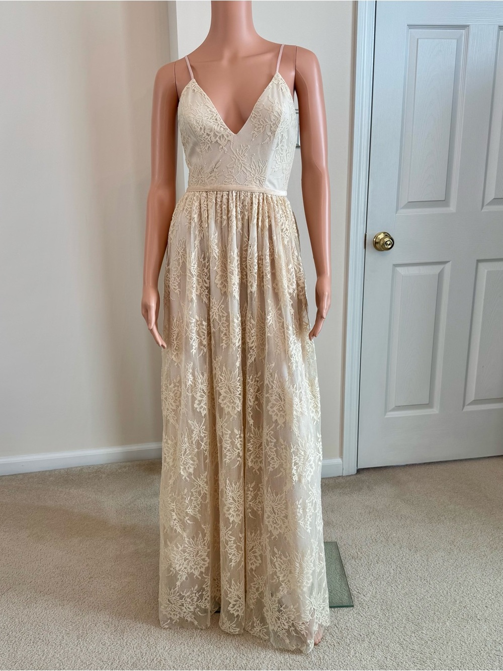 Maniju Cream Lace Maxi Dress Ball Gown Formal Fairy Black Tie Wedding Small